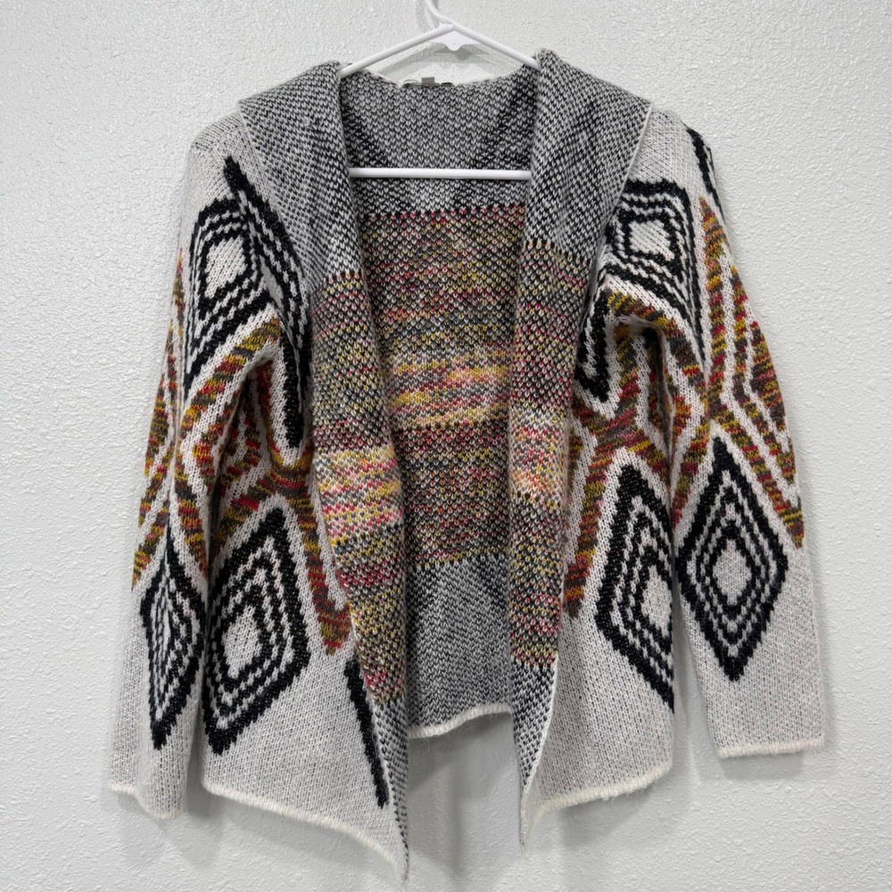 Woven Heart Girls Hooded Open Front Cardigan Geometric Southwestern Knit Size 16